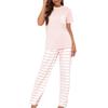 codcm Womens Pajama Set Stripe Print Short Sleeve Top With Pants Soft SleepwearPink,Large view 1