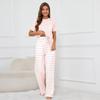 codcm Womens Pajama Set Stripe Print Short Sleeve Top With Pants Soft SleepwearPink,Large view 2