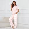 codcm Womens Pajama Set Stripe Print Short Sleeve Top With Pants Soft SleepwearPink,Large view 3