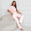 codcm Womens Pajama Set Stripe Print Short Sleeve Top With Pants Soft SleepwearPink,Large view 4