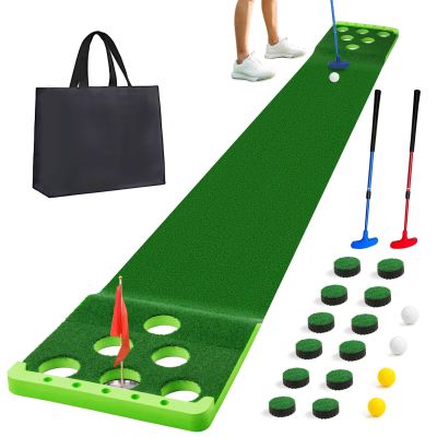 Sagsewful Golf Putting Game Set with Front Border for Indoor & Outdoor,Golf Putting Green Mat Include 4 Balls,1 Portable Bag,2 Flags&Cups,Practice Training Aid for Backyard,Party,Office
