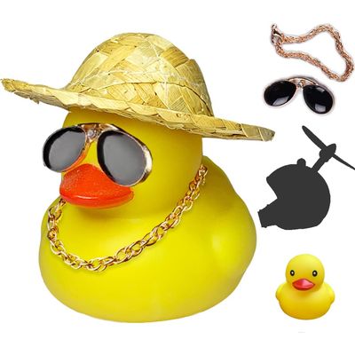 KomfoSade Duck Bike Bell, Light-Up Cute Yellow Rubber Duck Bicycle Accessory with LED Light, Propeller Helmet, and Sound Horn for Cycling Motorcycle Handlebar Bicycle (Straw hat)