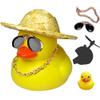 KomfoSade Duck Bike Bell, Light-Up Cute Yellow Rubber Duck Bicycle Accessory with LED Light, Propeller Helmet, and Sound Horn for Cycling Motorcycle Handlebar Bicycle (Straw hat) view 1