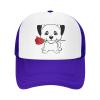 Cute Puppy with A Flower Trucker Hat Adjustable Baseball Cap for Unisex Snaps Hats Purple view 1