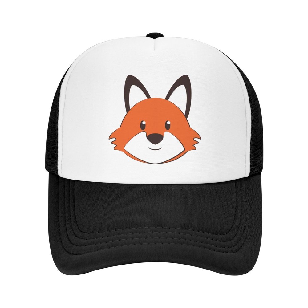Animal Fox Head Trucker Hat Adjustable Baseball Cap for Unisex Snaps Hats Black