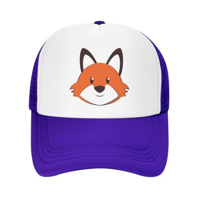 Animal Fox Head Trucker Hat Adjustable Baseball Cap for Unisex Snaps Hats Purple