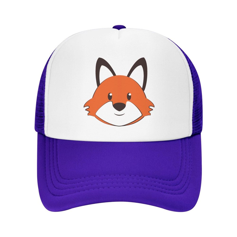 Animal Fox Head Trucker Hat Adjustable Baseball Cap for Unisex Snaps Hats Purple