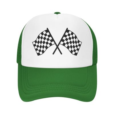 Black and White Checkered Flag Race Car Trucker Hat Adjustable Baseball Cap for Unisex Snaps Hats