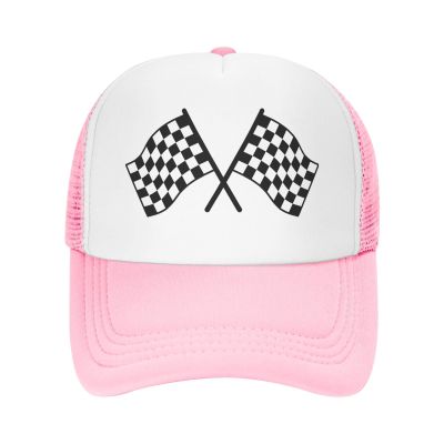 Black and White Checkered Flag Race Car Trucker Hat Adjustable Baseball Cap for Unisex Snaps Hats