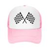 Black and White Checkered Flag Race Car Trucker Hat Adjustable Baseball Cap for Unisex Snaps Hats view 1