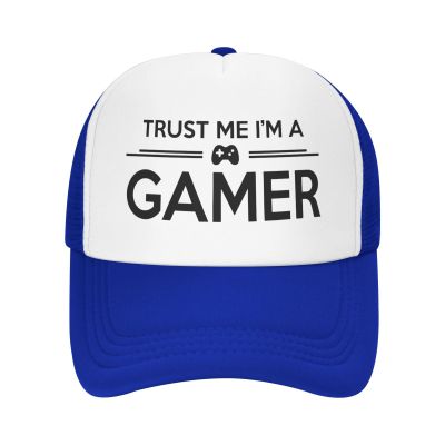 Trust Me I'm A Gamer Trucker Hat Adjustable Baseball Cap for Unisex Snaps Hats Blue