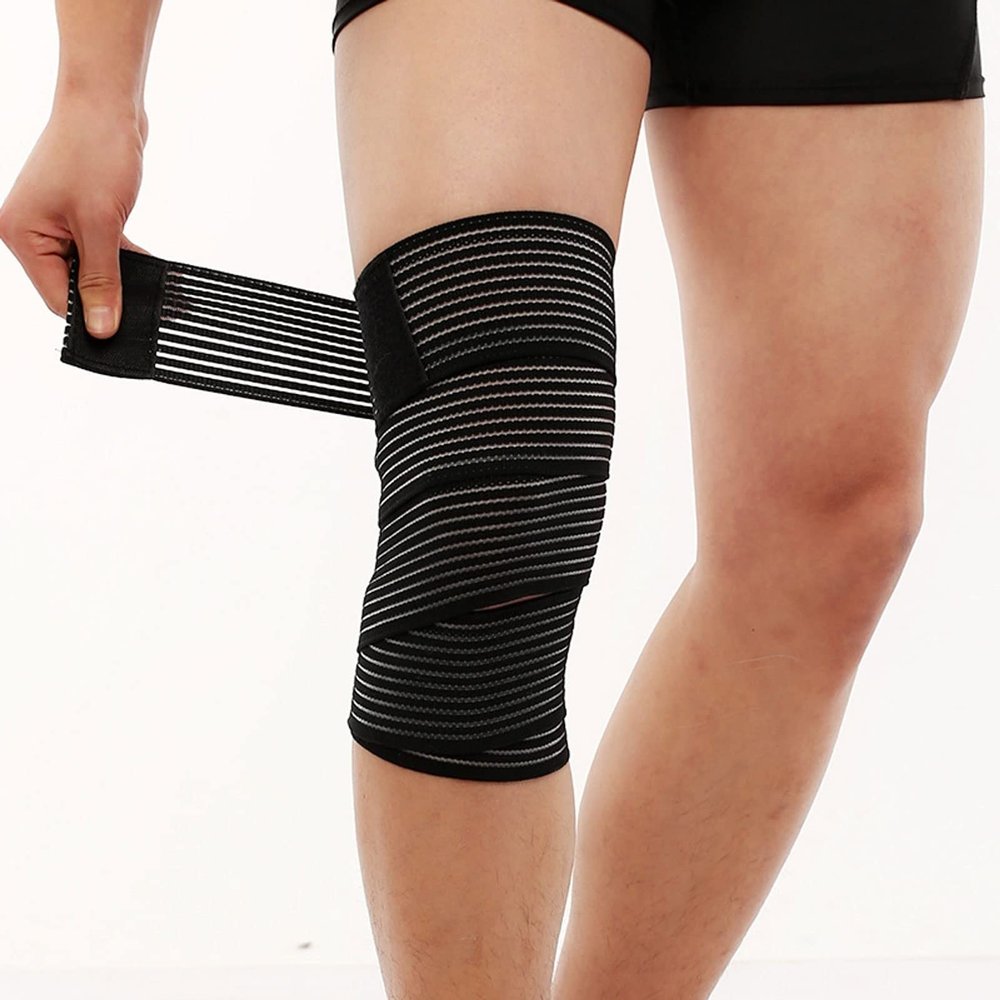 LUNCHS Elastic Compression Bandage Adjustable Leg Sleeve Knee Wraps Brace Support Bands for Stabilising Ligament, Joint Pain, Sport (Color : Black)