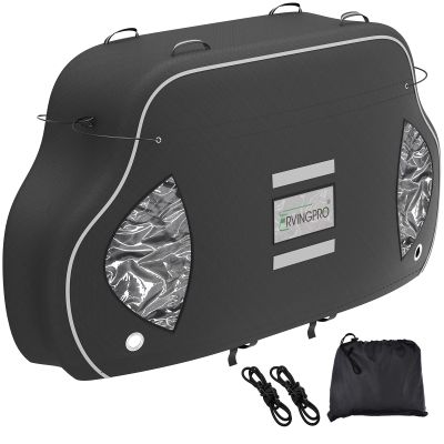 RVINGPRO Bike Cover for Transport on Rack - Bike Cover for 3 Bikes on Rear Bike Rack, 600D Oxford Bicycle Cover Waterproof Outdoor Storage or Transportation for RV/ SUVS, with 2 Bungee Cords (XXL)