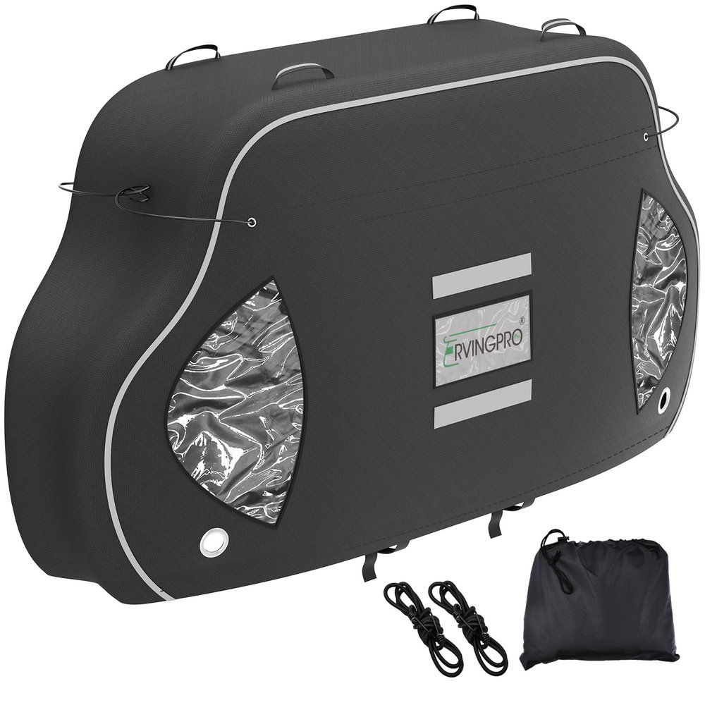 RVINGPRO Bike Cover for Transport on Rack - Bike Cover for 3 Bikes on Rear Bike Rack, 600D Oxford Bicycle Cover Waterproof Outdoor Storage or Transportation for RV/ SUVS, with 2 Bungee Cords (XXL)