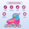 Endless EL1027 Inline Adjustable Skate | Color: Pink-Blue | Size: Medium (US1-US5) | for Kids 6 to 12 Years | Aluminium Chassis & 70mm PU Wheels | All Wheels Flash- ABEC 7 Bearings view 3
