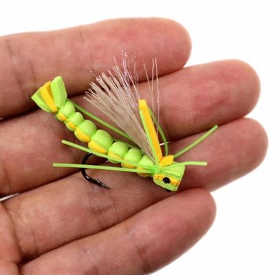 WellieSTR 5PCS Green Floating Hopper Dry Fly Trout Fly Foam Body Grasshopper #4 Dry Fly Fishing Flies Floating Foam Lures Hopper Fly, As Show