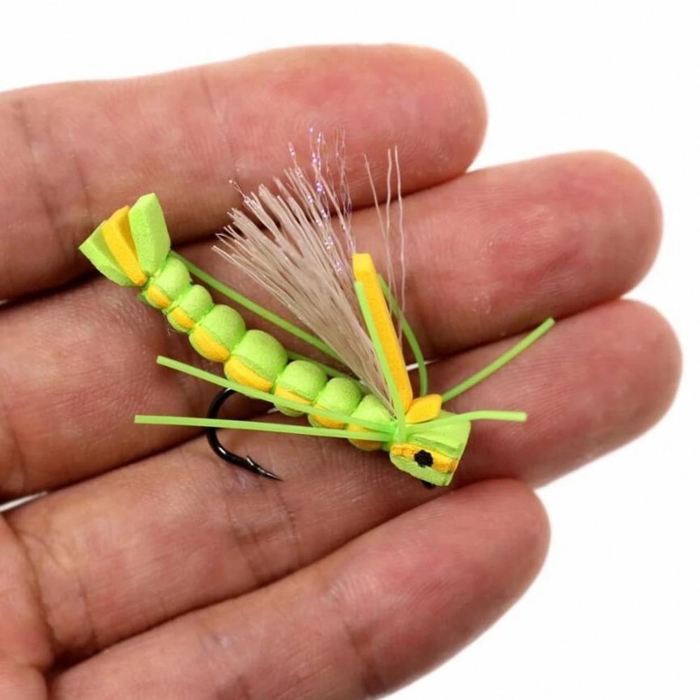 WellieSTR 5PCS Green Floating Hopper Dry Fly Trout Fly Foam Body Grasshopper #4 Dry Fly Fishing Flies Floating Foam Lures Hopper Fly, As Show
