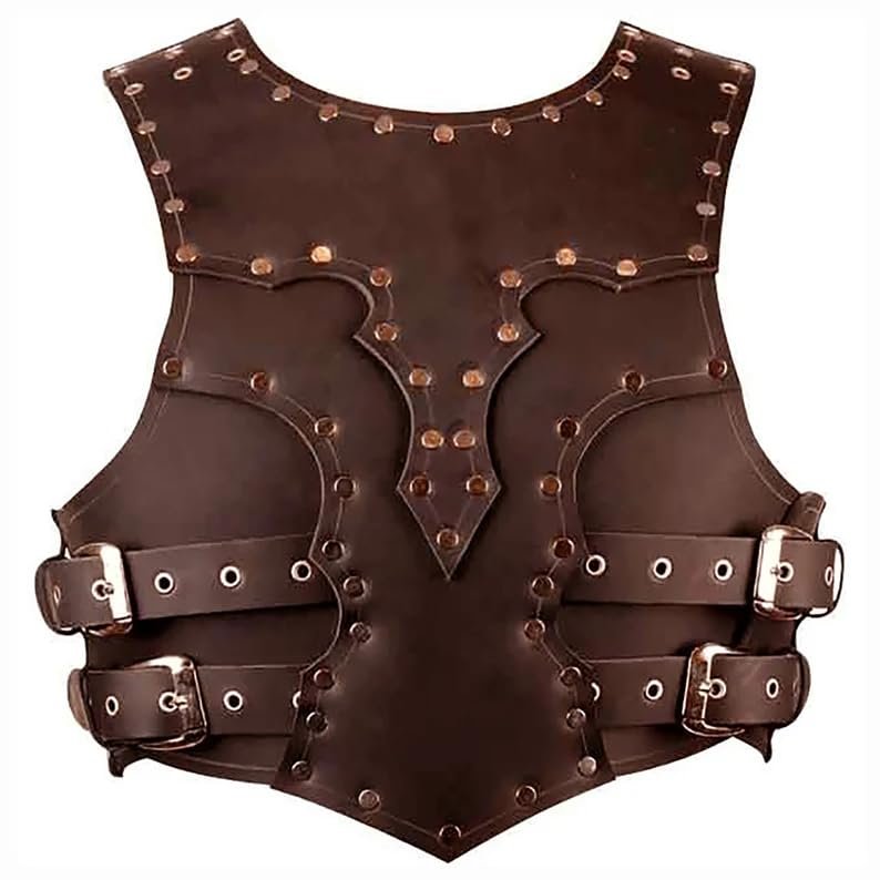 Medieval chest armor cosplay festival costume Suitable Jacket Armor Knight Armor Leather Dress for Party Halloween Costume (Dark Brown)