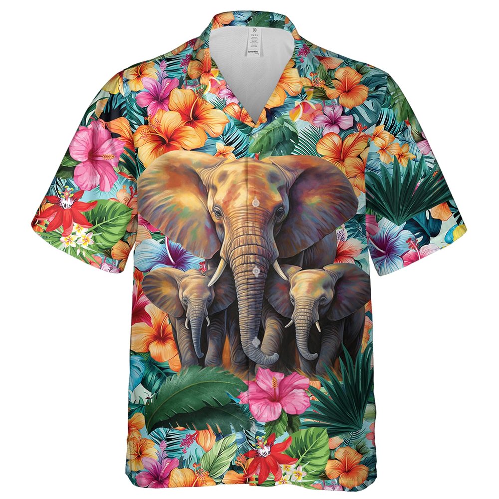 African Elephant Hawaiian Shirts for Men - Animal Button Down Mens Hawaiian Shirts Short Sleeve Set 08 Size XL