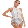HULIJA Women Sexy Latin Jazz Dance Leotard Fringe Backless Rumba Salsa Tango Performance Costume C001White X-Large view 2