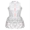 HULIJA Women Sexy Latin Jazz Dance Leotard Fringe Backless Rumba Salsa Tango Performance Costume C001White X-Large view 4