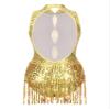 HULIJA Women Sexy Latin Jazz Dance Leotard Fringe Backless Rumba Salsa Tango Performance Costume C001Gold X-Large view 2