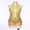 HULIJA Women Sexy Latin Jazz Dance Leotard Fringe Backless Rumba Salsa Tango Performance Costume C001Gold X-Large view 3