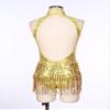 HULIJA Women Sexy Latin Jazz Dance Leotard Fringe Backless Rumba Salsa Tango Performance Costume C001Gold X-Large view 4