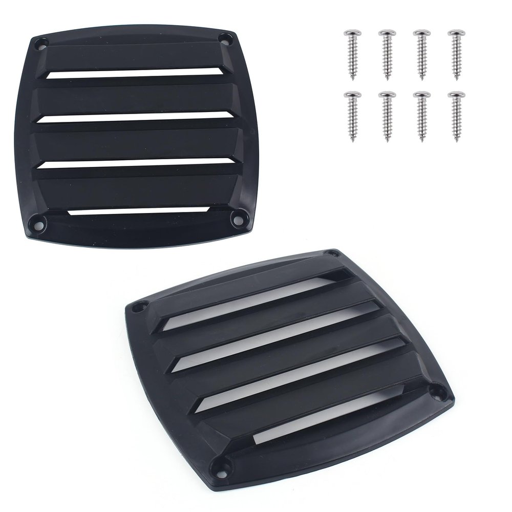 BALAVA Marine Boat Vent 3 inch,Louvered Flush Plastic Thru Vent,Nylon Louvered Vents,Black Boat Marine Hull Grill Cover Replacement Part for Boats RVs,Include Screws(2 Pack)