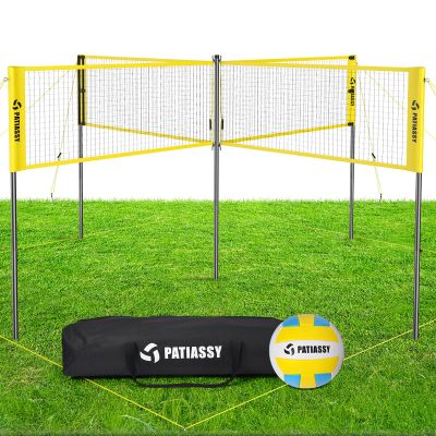 Patiassy 16FT 4 Square Volleyball Game Set with Adjustable Height, 4-Way Volleyball Badminton Net Outdoor for Backyard, Lawn and Beach with Portable Carry Bag