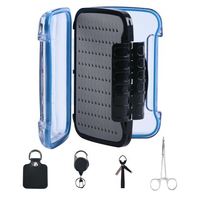 Goture HG006C Upgrade Fly Fishing Box and Tools Kit - Forceps, Nipper, Line Leader Straightener, Zinger Retractor, Two-Sided Fly Box 5"L x 4"W x 1.7"H