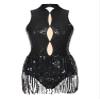 HULIJA Women Sexy Latin Jazz Dance Leotard Fringe Backless Rumba Salsa Tango Performance Costume C001Black X-Large view 1