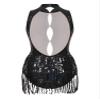 HULIJA Women Sexy Latin Jazz Dance Leotard Fringe Backless Rumba Salsa Tango Performance Costume C001Black X-Large view 2