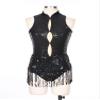 HULIJA Women Sexy Latin Jazz Dance Leotard Fringe Backless Rumba Salsa Tango Performance Costume C001Black X-Large view 3