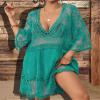 Bsubseach Women Lace Swimsuit Cover Up Bathing Suit Coverups V-Neck Swimwear Beach Vacation Dress Brilliant Green view 2