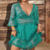 Bsubseach Women Lace Swimsuit Cover Up Bathing Suit Coverups V-Neck Swimwear Beach Vacation Dress Brilliant Green view 4