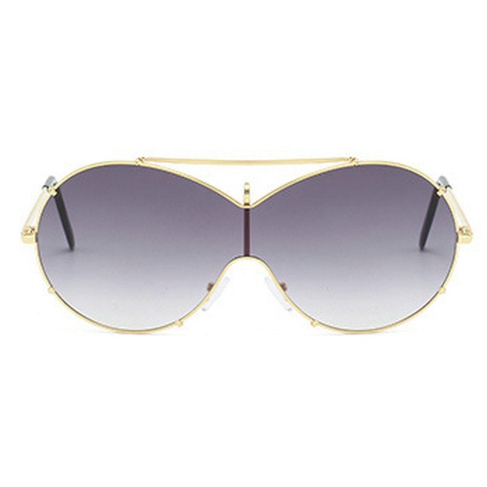 mincl Oversized Pilot Sunglasses Women Fashion Big Frame One Piece Sun Glasses Mask Goggle Trendy Metal Frame Oval Shades (gold gray)