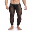 winying Men's Drawstrings Compression Pant Mesh See Through Yoga Running Leggings Base Layer Bottoms Long Johns Black Small view 1