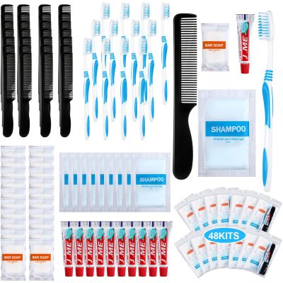 Newtay 240 Pcs 48 Kit Personal Hygiene for Homeless Bulk, Basic Disposable Toiletry Kit Homeless Care Package for Travel Charity Include Toothbrush, Toothpaste, Comb, Soap, Shampoo Toiletry Supplies
