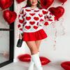 KMBANGI Women Heart Print Sweater Romantic Oversized Knitted Shirt Valentine Day Love Graphic Long Sleeve Pullover Top(Red,L) view 3
