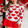 KMBANGI Women Heart Print Sweater Romantic Oversized Knitted Shirt Valentine Day Love Graphic Long Sleeve Pullover Top(Red,L) view 4