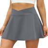 LouKeith Tennis Skirts for Women Pleated Crossover High Waisted Athletic Workout Golf Skorts Skirts with Shorts Pocket Gray S view 2