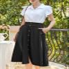 Womens A Line Midi Skirt Flared Vintage Skirts Pleated High Waisted Skirt Black Skirt with Pockets L view 2