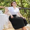 Womens A Line Midi Skirt Flared Vintage Skirts Pleated High Waisted Skirt Black Skirt with Pockets L view 3
