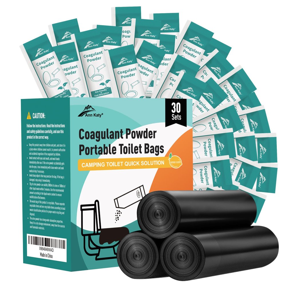 Ann Katy Super Absorbent Polymer 30 Packs,Portable & Fast-Absorbing Camp Toilet Chemicals Gel with 5 Gallon Bucket Toilet Luggable Drawstring Bag, Emergency Toilet Bag&Potty Gel