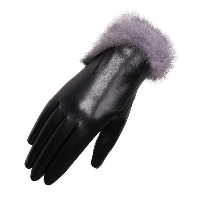 BKEKM Thermal Glove Leather Cycling Gloves Sheepskin Winter Gloves Touch Screen Mittens Gloves for Women Outdoor Warm Gloves