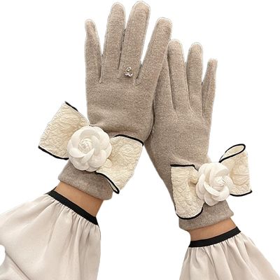 BKEKM Mittens Gloves 1 Pair Winter Gloves Bowknot Flower Outdoor Warm Gloves Screen Touch Ski Gloves Full Finger Thermal Glove