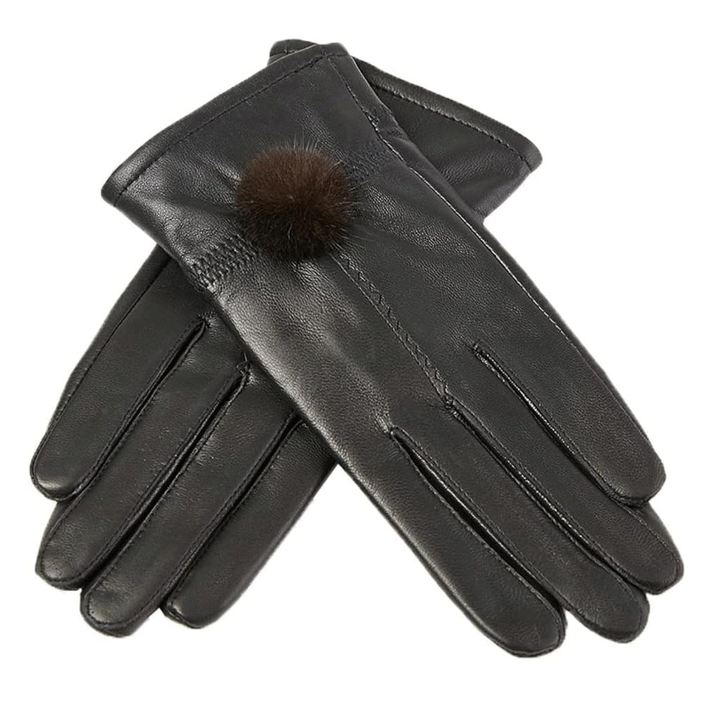 BKEKM Thermal Glove Sheepskin Winter Gloves Leather Cycling Gloves Lining Straight Mittens Gloves Elegant Outdoor Warm Gloves