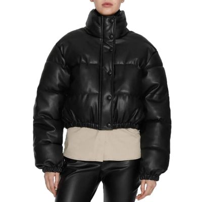 Women's Oversized Cropped Puffer Jacket Trendy Quilted Bomber Jacket Short Winter Stand Collar Zip Up Warm Down Coats