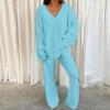 Lastesso Girls Jogger Set Two Piece Sets for Women Loose Size Loungewear Soft Long Sleeve V Neck Homewear Outfits Baggy Wid Leg Slacks Women's Lounge Set Light Blue 3X view 2